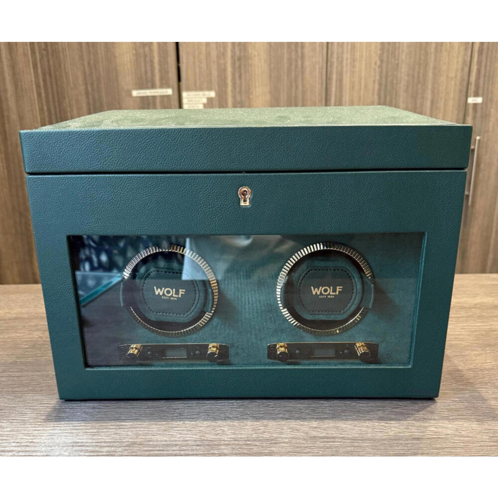 WOLF British Racing Double Watch Winder with Storage in Green Color, 792241